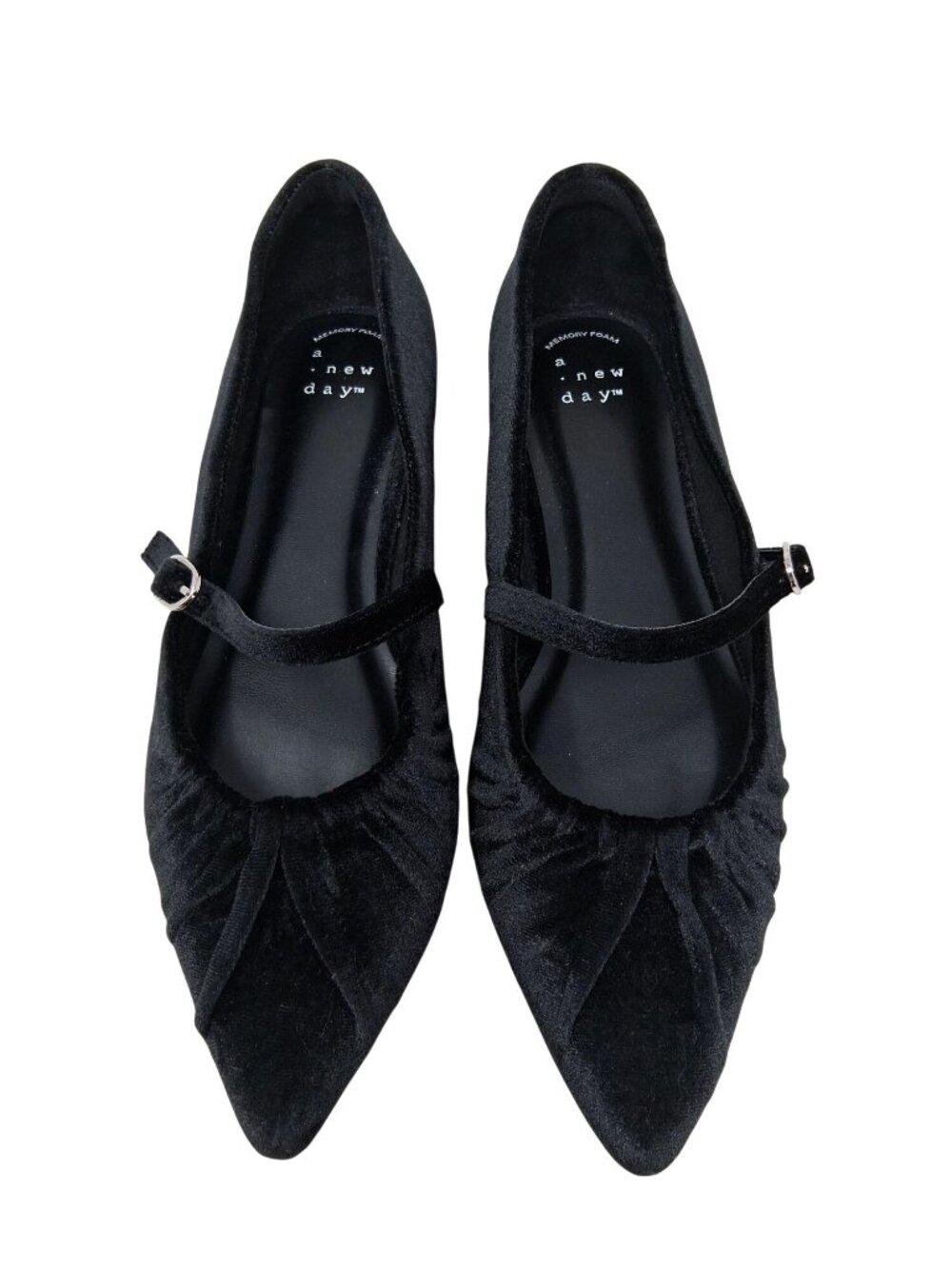 A New Day Black Velvet Mary Jane Pointed Toe Flats Size 6.5